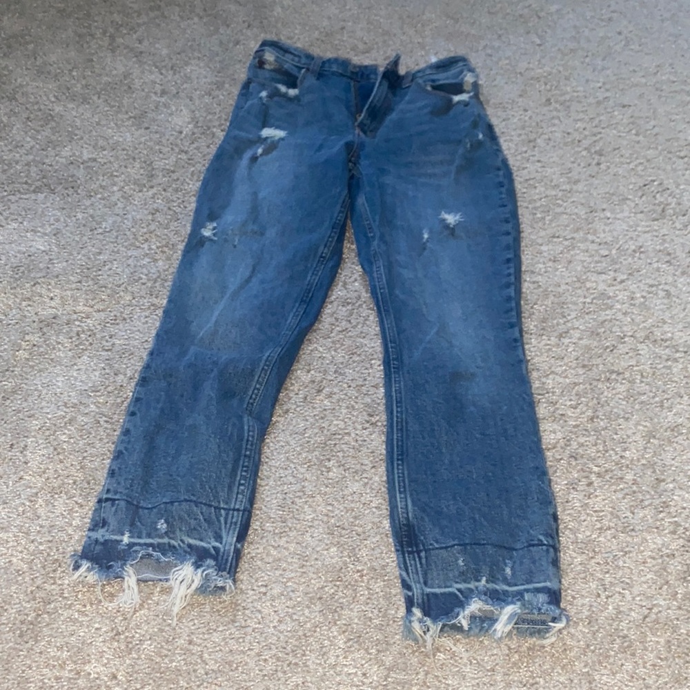 Abercrombie Blue Ripped High Rise Mom Jean